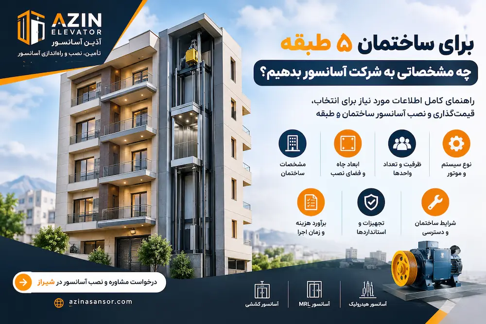 برای یک ساختمان ۵ طبقه چه مشخصاتی را باید به شرکت آسانسور بدهیم؟
